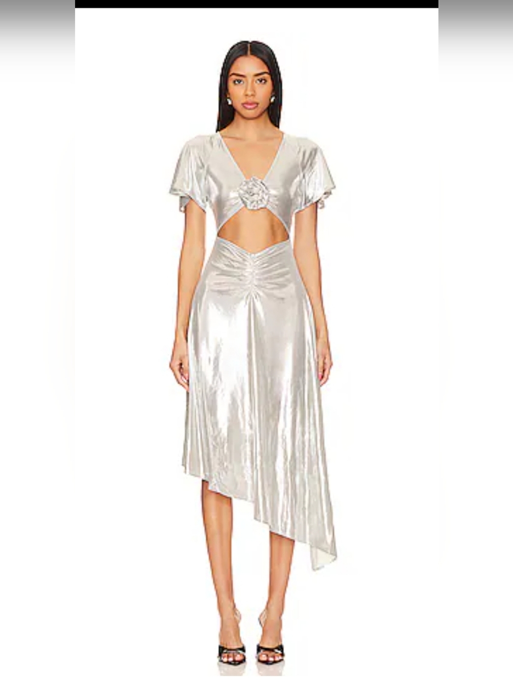 WeWoreWhat Silver Asymmetrical Cutout Midi Dress Size S NWT